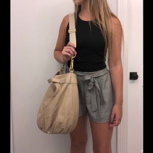 Cream leather bucket bag